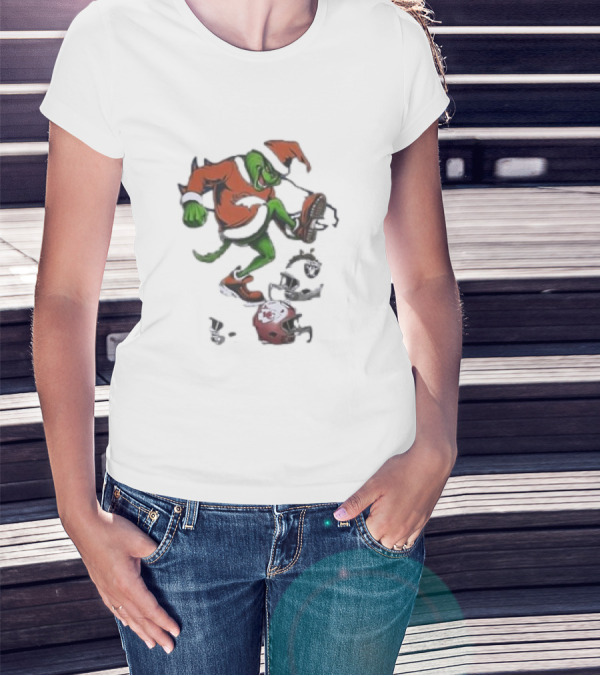 Grinch Christmas X Denver Broncos Stomps Kansas City Chiefs NFL Helmets T-Shirt