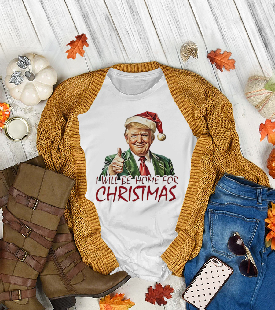 I'll Be Home for Christmas Santa Hat Thumbs Up T-Shirt