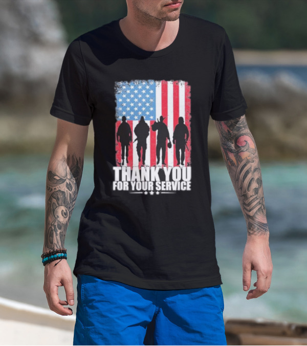 Thank You For Your Service American Flag Soldier Silhouettes Veteran Day T-Shirt