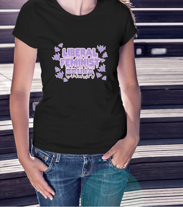 Liberal Feminist Bruja Dripping Text With Purple Leaf Accents T-Shirt