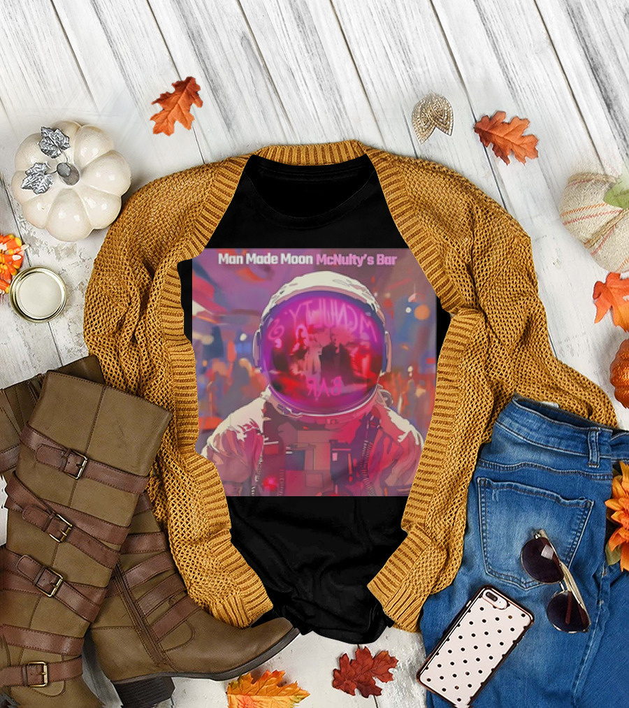 Man Made Moon Astronaut at McNulty's Bar Neon Reflection T-Shirt