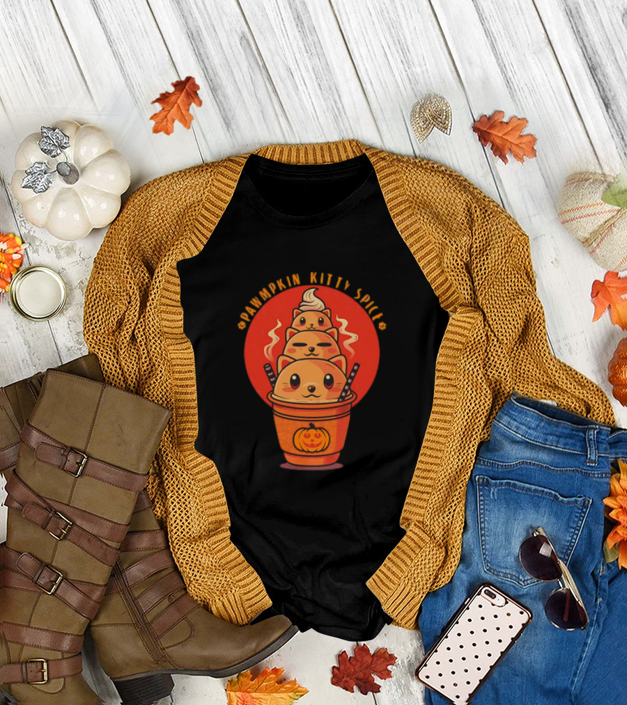 Pawmpkin Kitty Spice Latte Cats Halloween T-Shirt