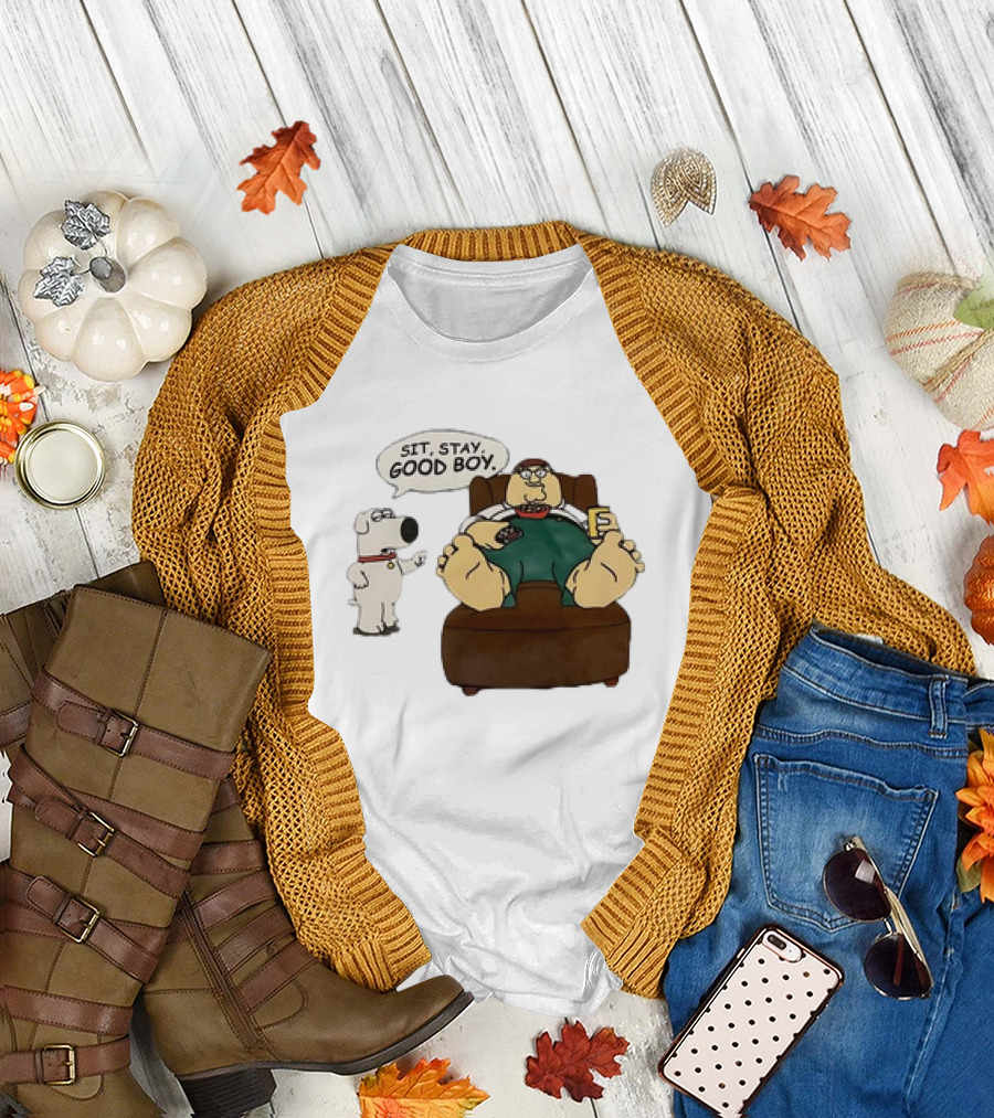 Family Guy Sit Stay Good Boy Brian and Peter Couch Scene T-Shirt