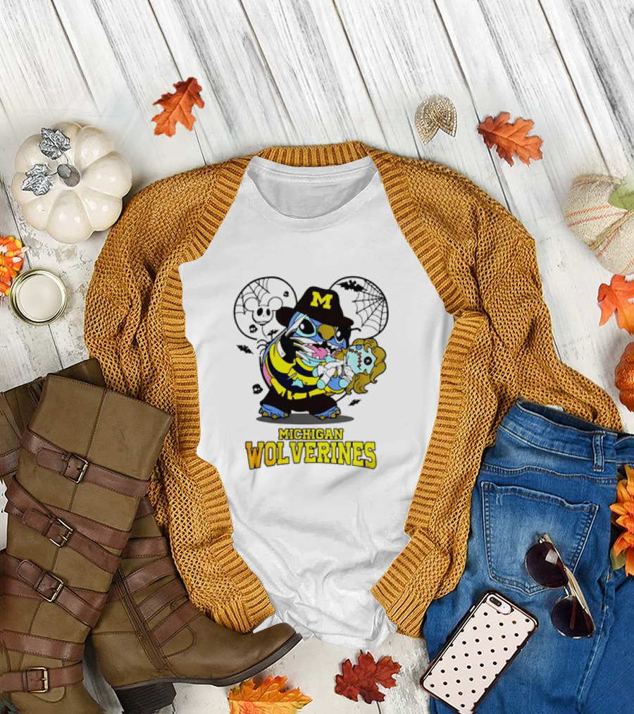 Michigan Wolverines Halloween Stitch Freddy Krueger T-Shirt