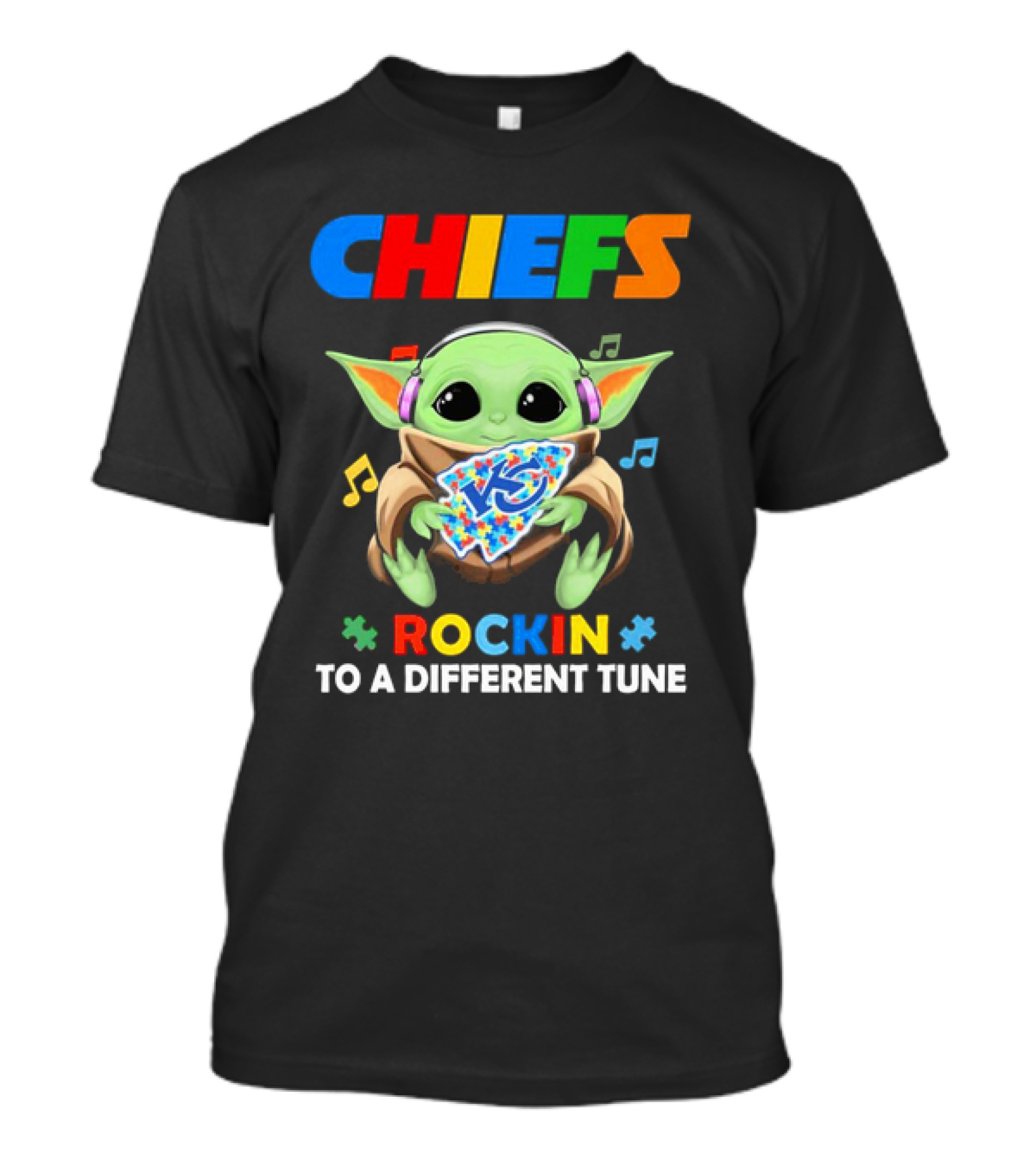 Kansas City Chiefs Baby Yoda Rockin Autism Tune T-Shirt