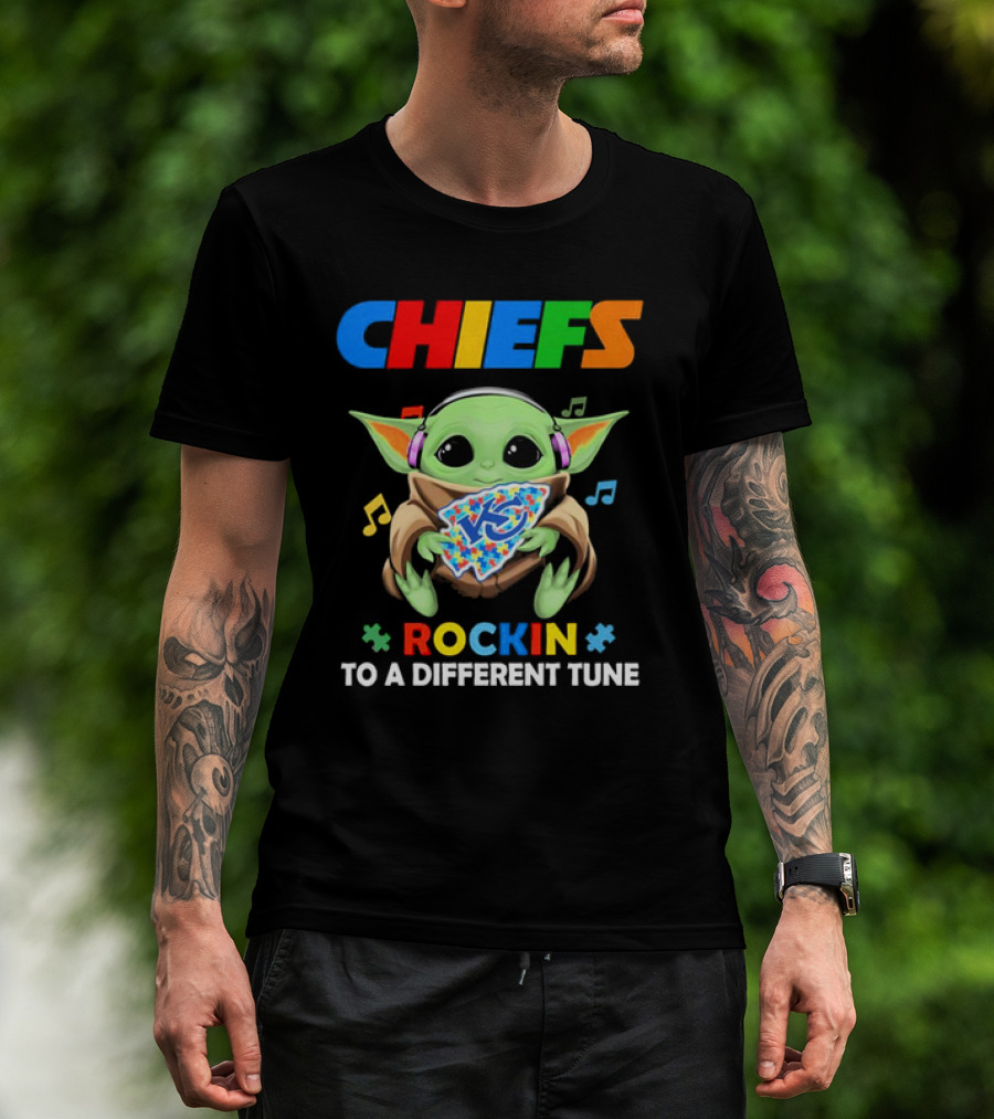 Kansas City Chiefs Baby Yoda Rockin Autism Tune T-Shirt