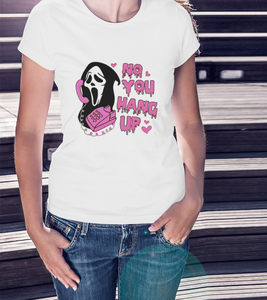 Ghost Face No You Hang Up Pink Phone Scream Hearts T-Shirt
