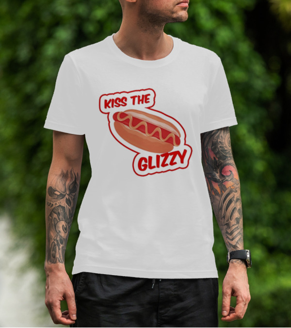 Kiss The Glizzy Hot Dog Bold Text With Mustard And Ketchup T-Shirt