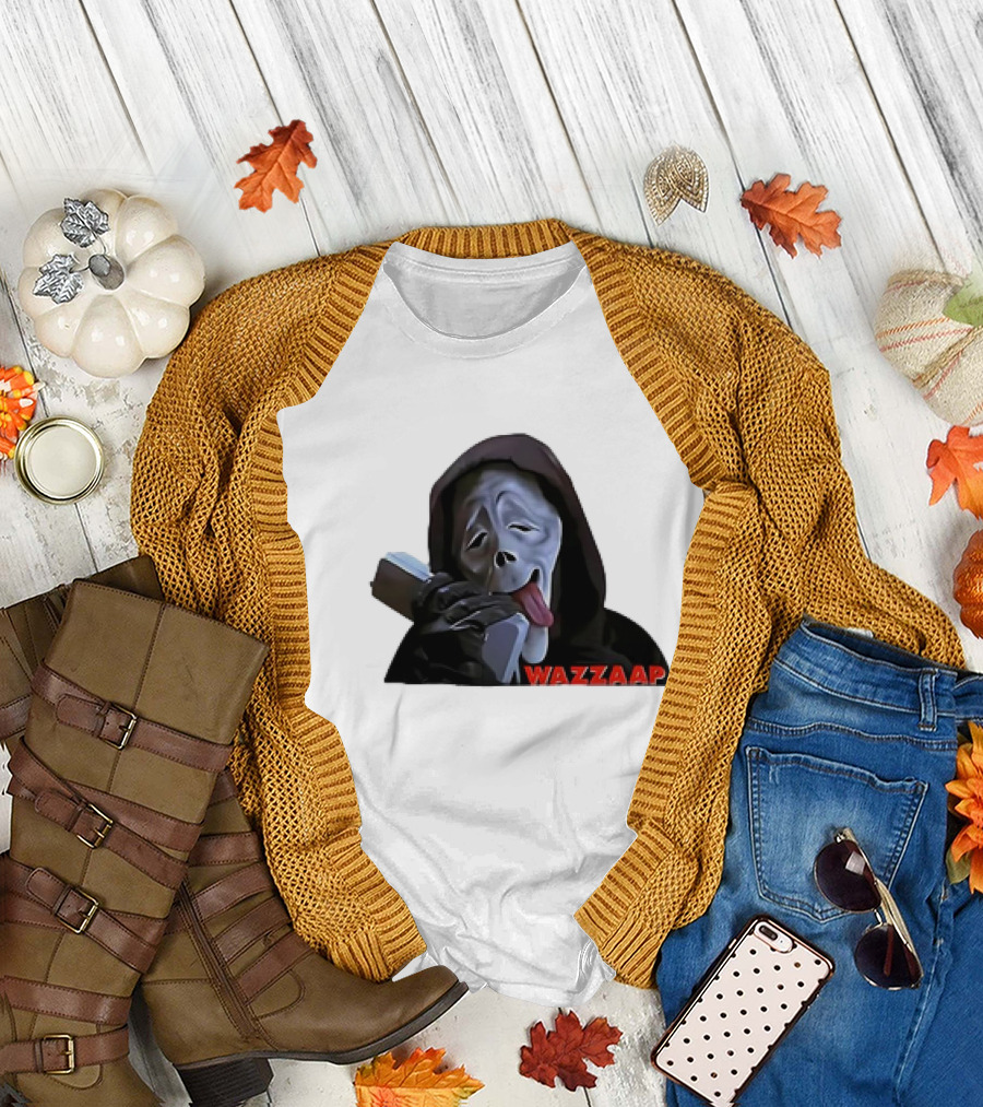 Scary Movie Scream Mask Wazzaap Phone Call T-Shirt