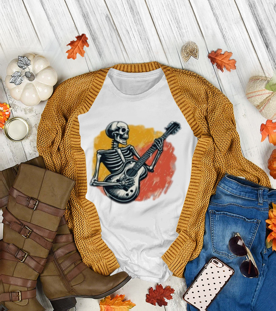 Skeleton Playing Guitar Rock Band T-Shirt
