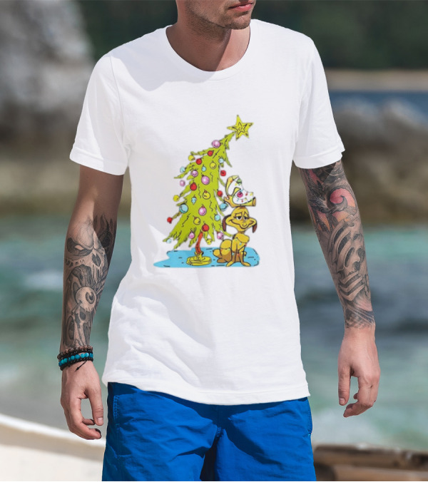 Christmas With Max Dog And Whoville Tree With Lights T-Shirt