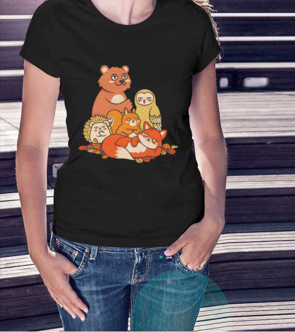 Animals X The Breakfast Club Autumn Edition With Hedgehog, Bear, Owl, Fox, Squirrel T-Shirt