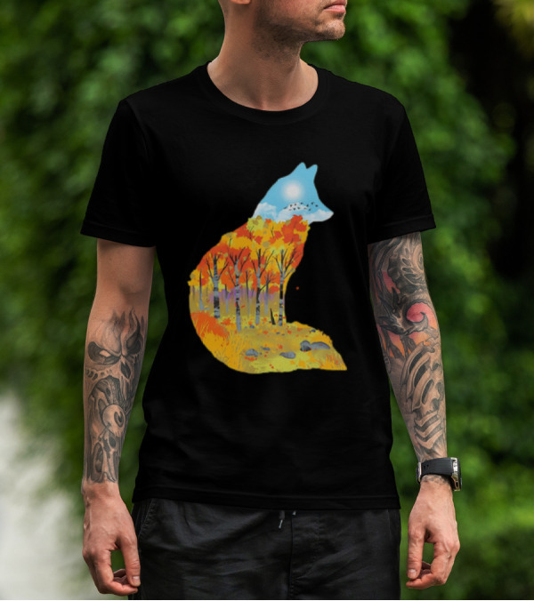 Fox Autumn Forest Landscape With Sun And Birds - I Am The Forest II T-Shirt
