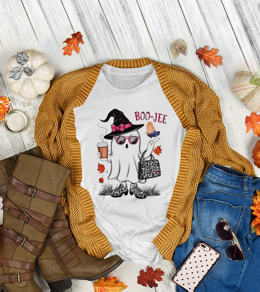 Boo Jee Leopard Ghost Fall Vibes with Hat and Coffee T-Shirt