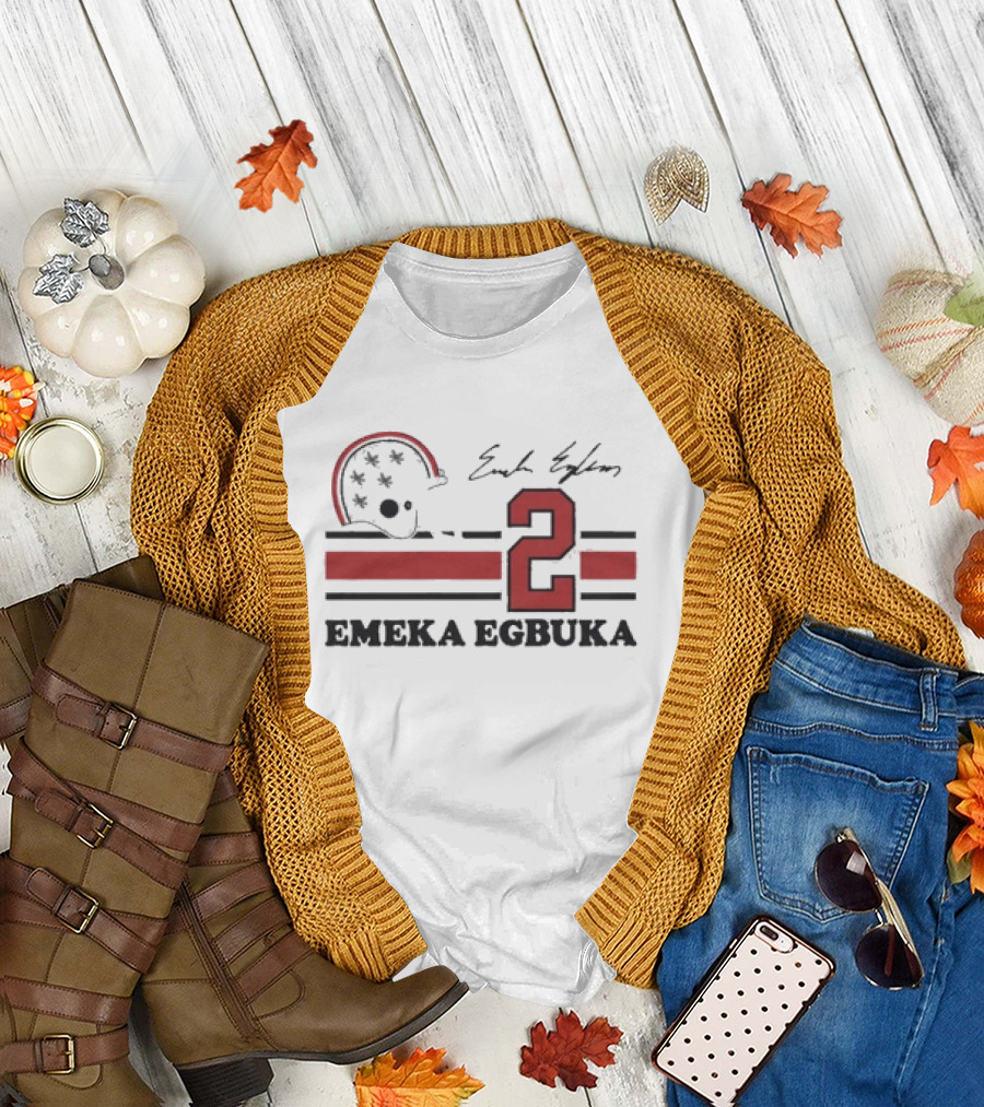 Ohio State Emeka Egbuka #2 Signature Jersey with Helmet and Stripes T-Shirt
