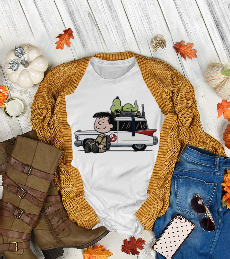 Venkman Slimer Ecto-1 Ghostbusters Meets Charlie Brown Snoopy Peanuts Charlie Venkman T-Shirt