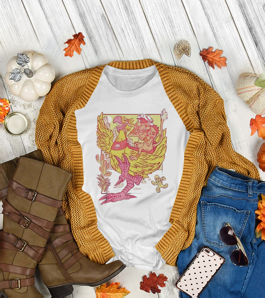 Final Fantasy 7 Red XIII Riding Chocobo Cactus Desert Scene T-Shirt