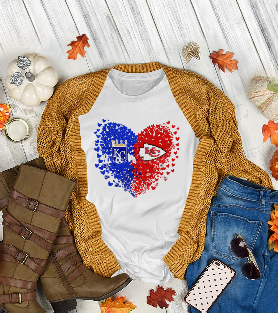 Heart Kansas City Royals KC and Kansas City Chiefs KC T-Shirt