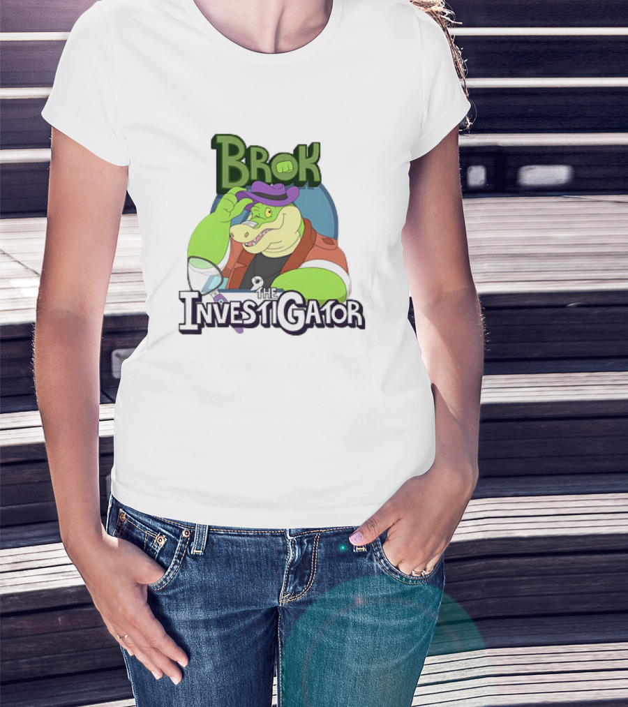 Brok The Investigator Gator Detective With Magnifying Glass And Purple Hat T-Shirt