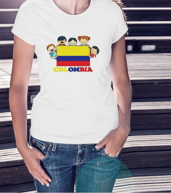 Colombia Flag Hispanic Heritage Month Cartoon Kids Colombian Flag T-Shirt