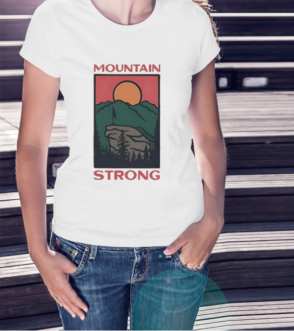 Mountain Strong Sunset Over Ridge With Flag T-Shirt