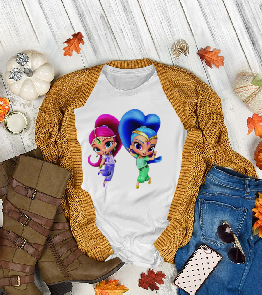 Shimmer and Shine Cartoon Girl Friend Duo with Vibrant Colors T-Shirt