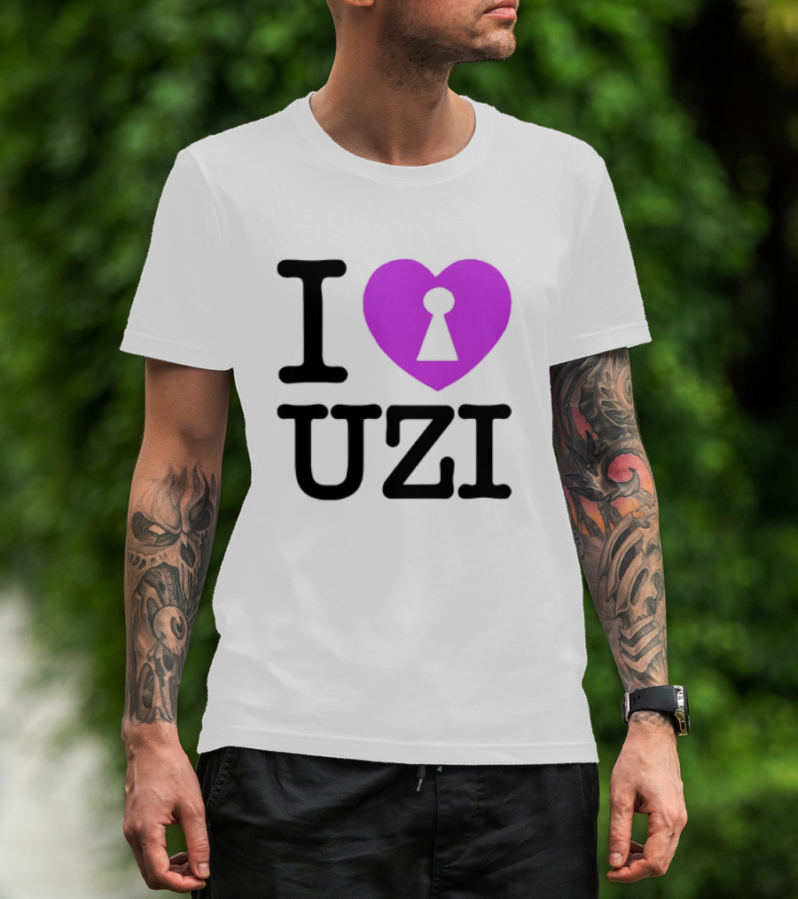 I Heart Uzi Keyhole Symbol In Purple T-Shirt