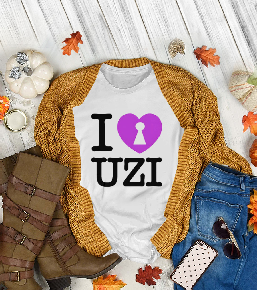 I Heart Uzi Keyhole Symbol in Purple T-Shirt