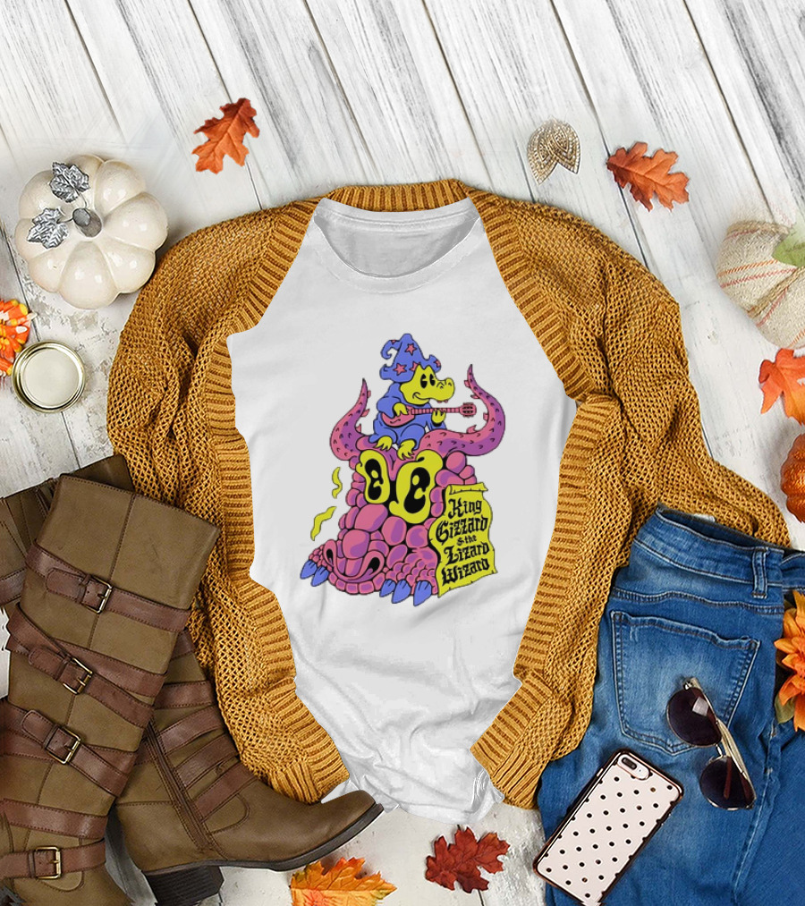 King Gizzard and the Lizard Wizard Gator Wizard Playing Guitar on Monster Head T-Shirt