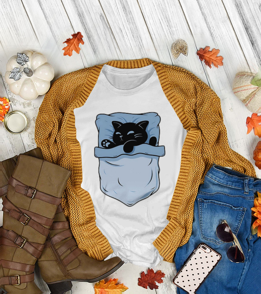 Pocket Nap Sleeping Cat Cuteness Cozy in Your Pocket T-Shirt