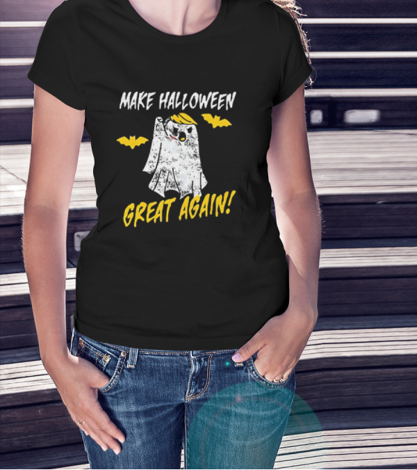 Make Halloween Great Again Ghost With Yellow Hair And Bats T-Shirt