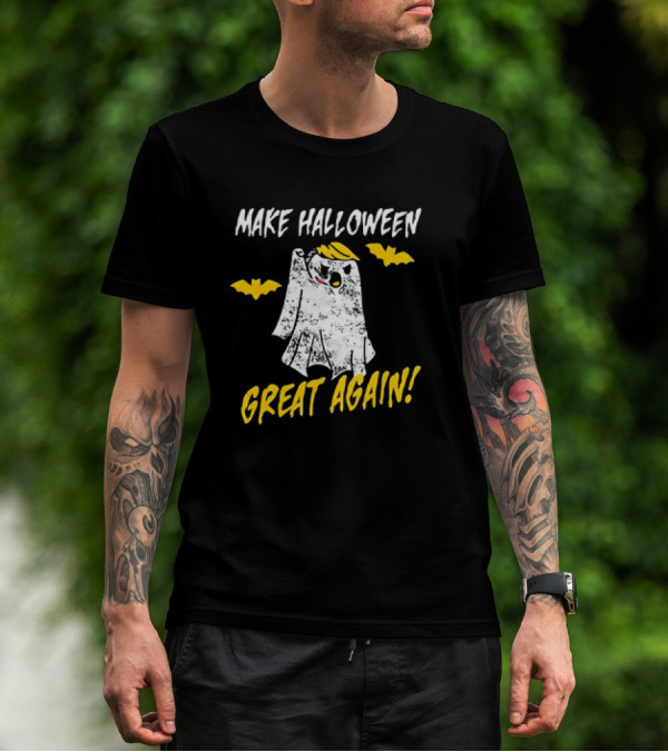 Make Halloween Great Again Ghost With Yellow Hair And Bats T-Shirt