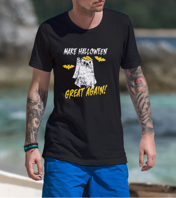 Make Halloween Great Again Ghost With Yellow Hair And Bats T-Shirt