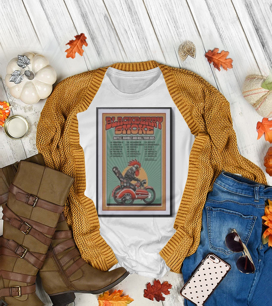 Blackberry Smoke Rattle Ramble and Roll Tour 2025 Rooster Motorcycle T-Shirt