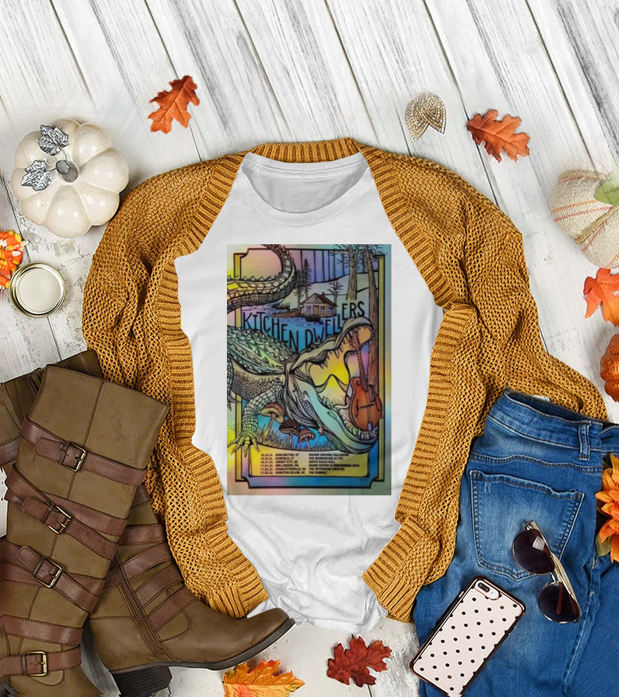Kitchen Dwellers Fall 2024 Tour Alligator Cabin Scene with Guitar T-Shirt