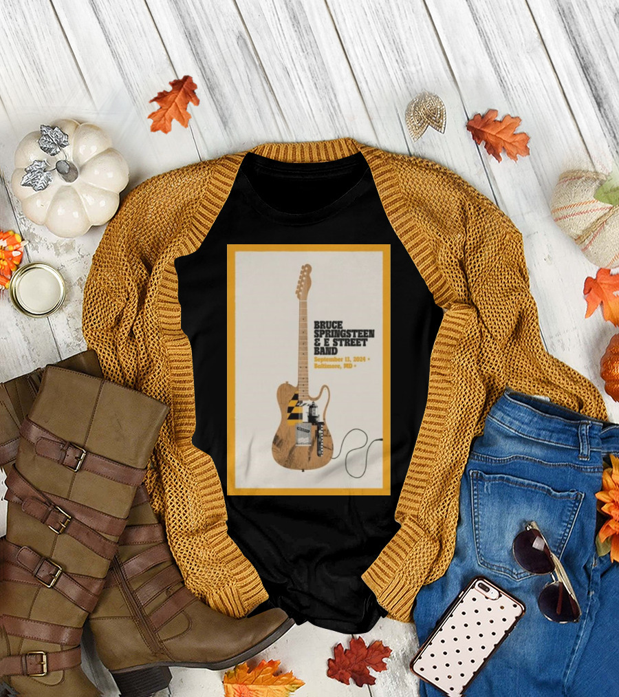Bruce Springsteen E Street Band Baltimore September 13 2024 Tour Guitar Maryland Flag T-Shirt