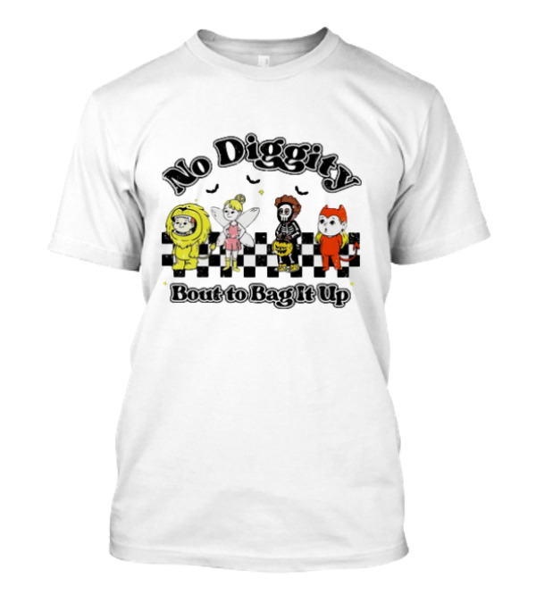 No Diggity Bout To Bag It Up Halloween Costume Characters Checkerboard Bats T-Shirt