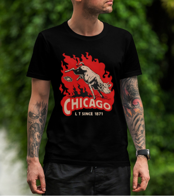 Chicago Lit Since 1871 Kicking Cow Flame T-Shirt