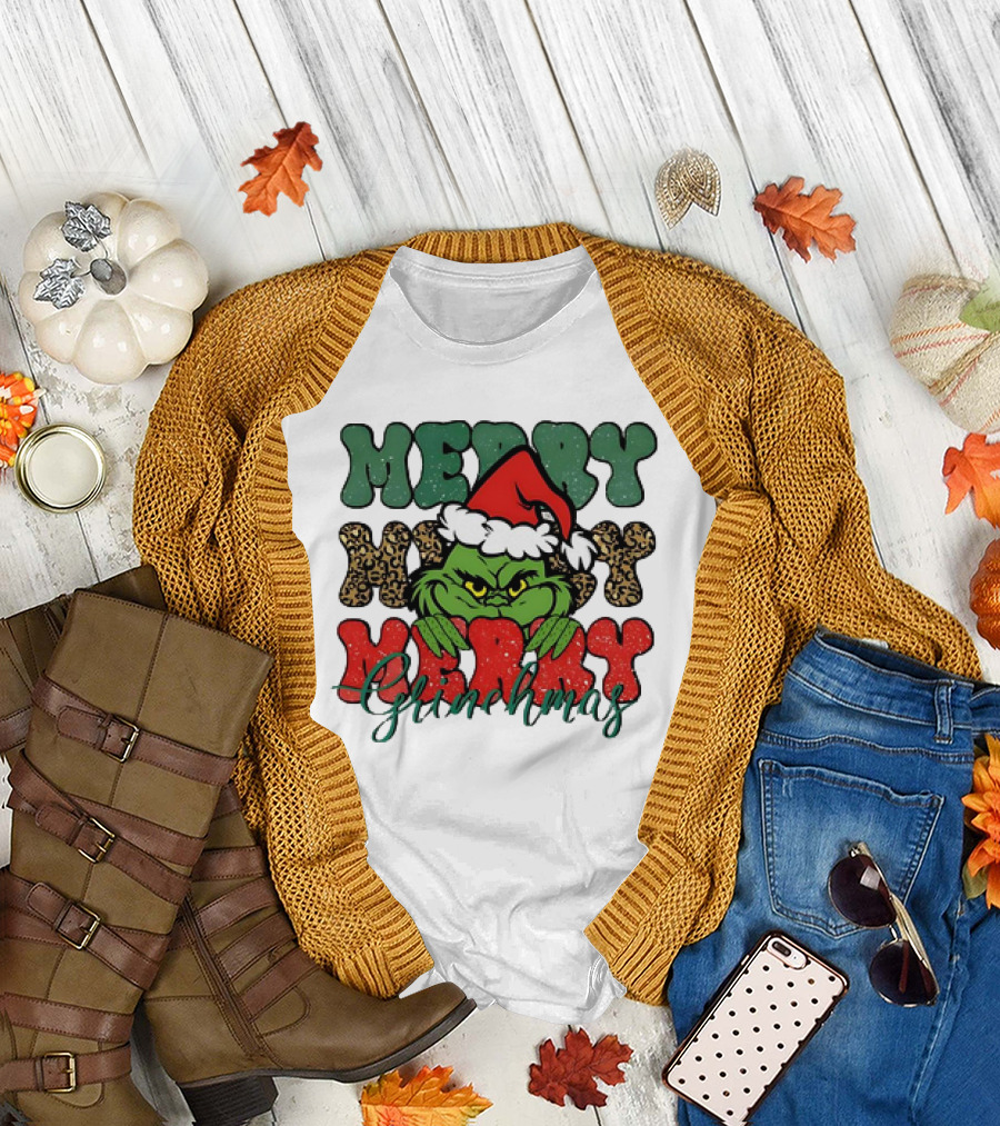 Merry Grinchmas 2024 Santa Hat Christmas Grinch T-Shirt