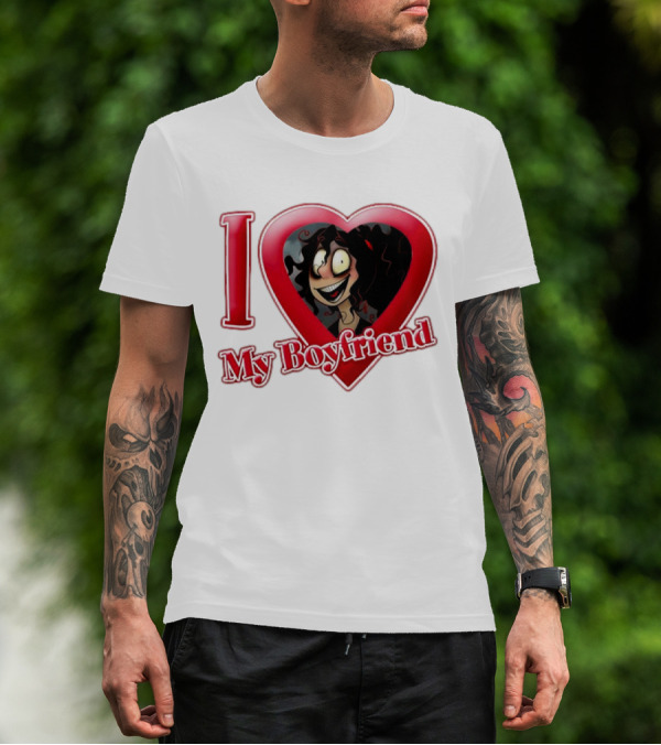 I Love My Boyfriend Heart Cartoon Face T-Shirt