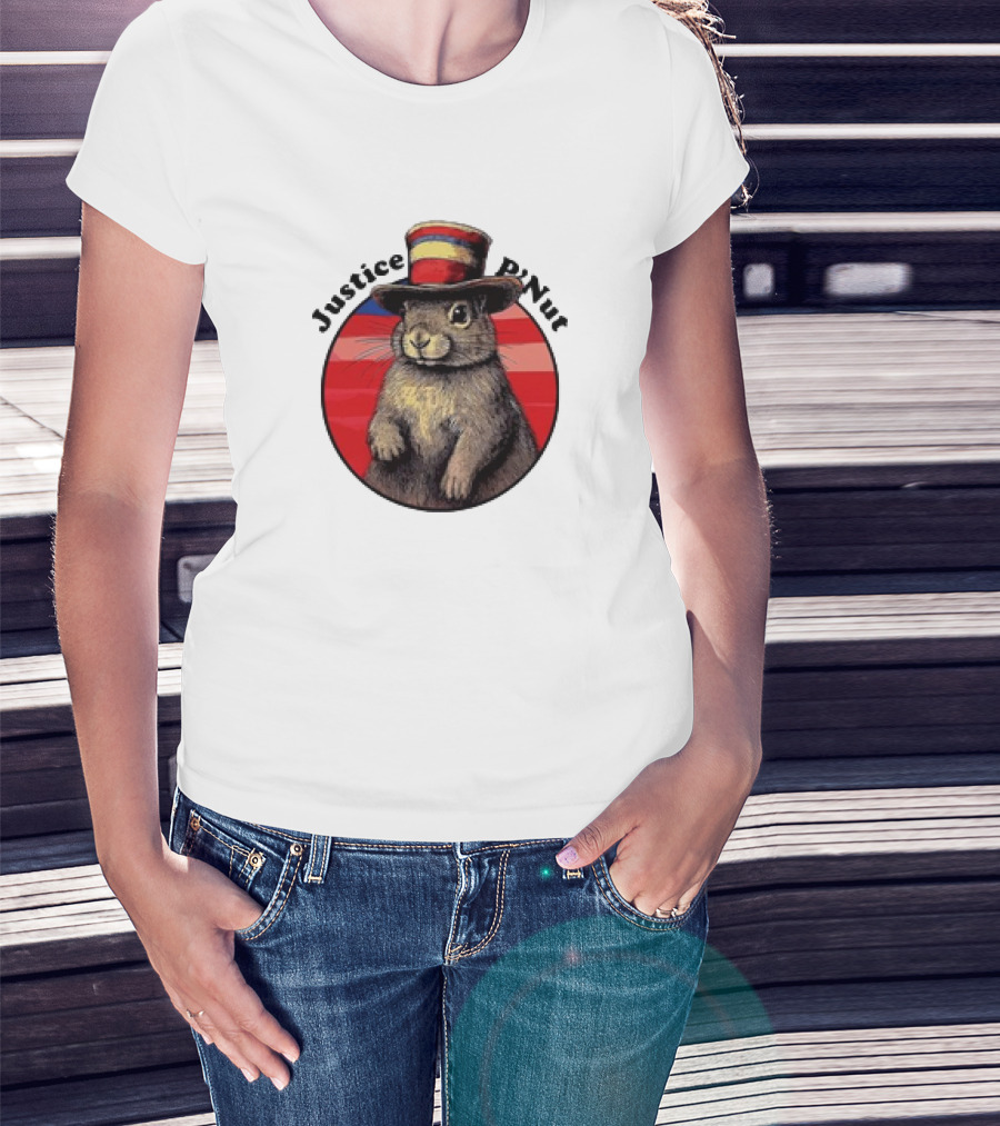 Justice P’Nut Squirrel Wearing Vintage Hat With Red Blue Stripes T-Shirt