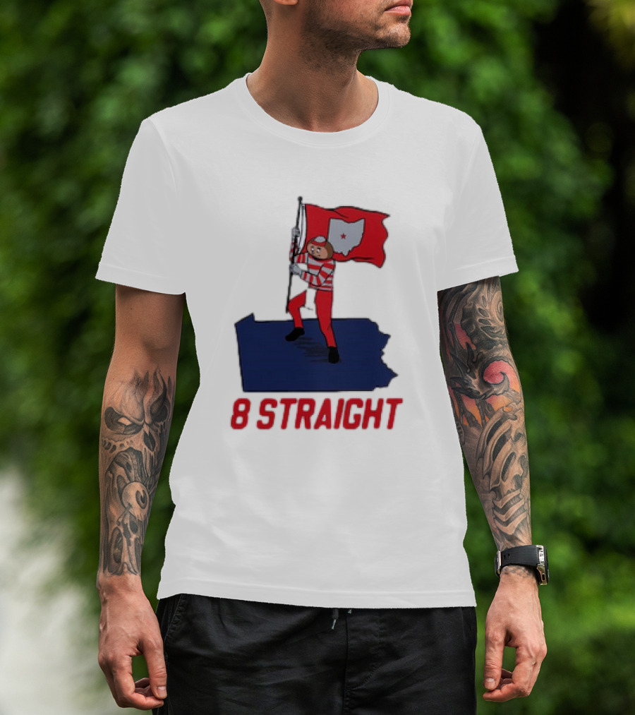 Ohio State Buckeyes Brutus Holding Flag 8 Straight T-Shirt