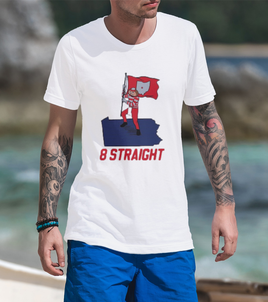 Ohio State Buckeyes Brutus Holding Flag 8 Straight T-Shirt