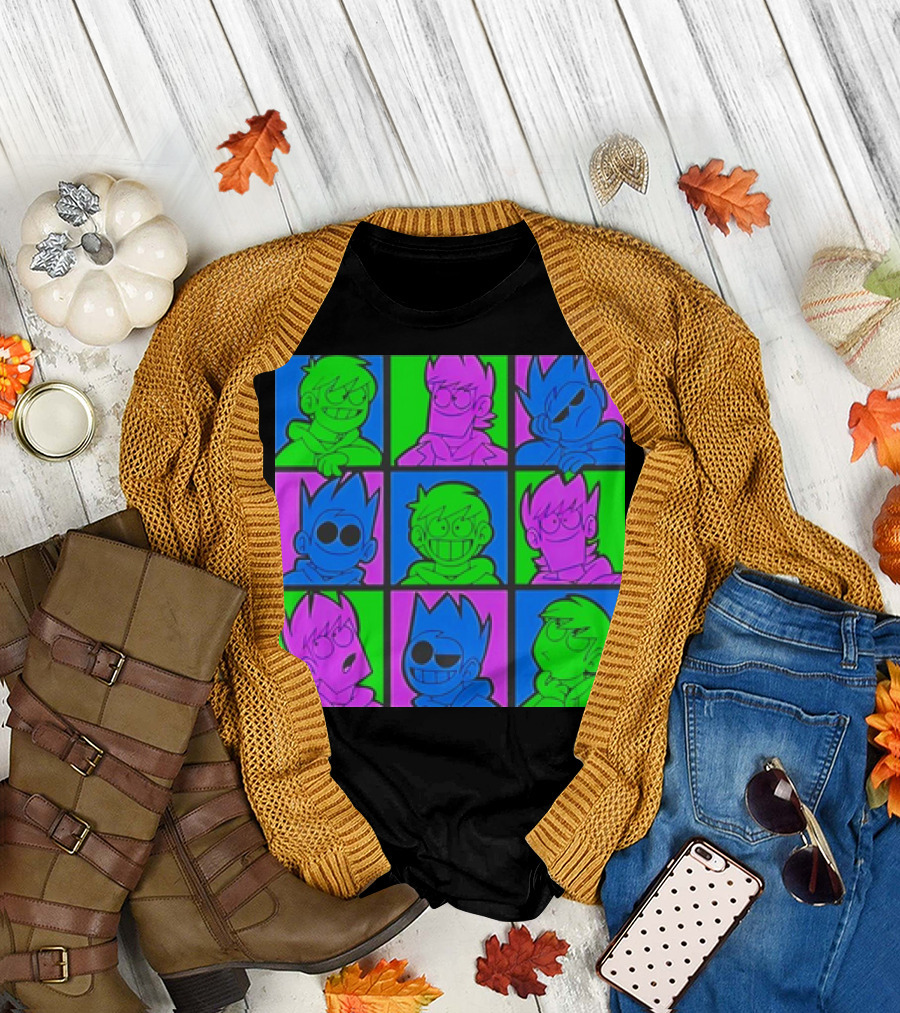 Eddsworld Sharkrobot Colorful Cartoon Characters 9-Panel Grid Pop T-Shirt