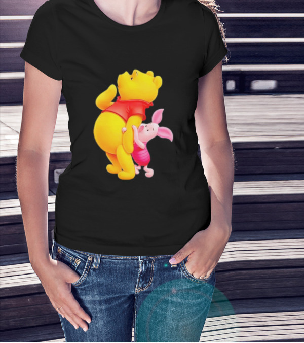 Winnie The Pooh And Piglet Best Friends Forever Hugging Playful Moment T-Shirt
