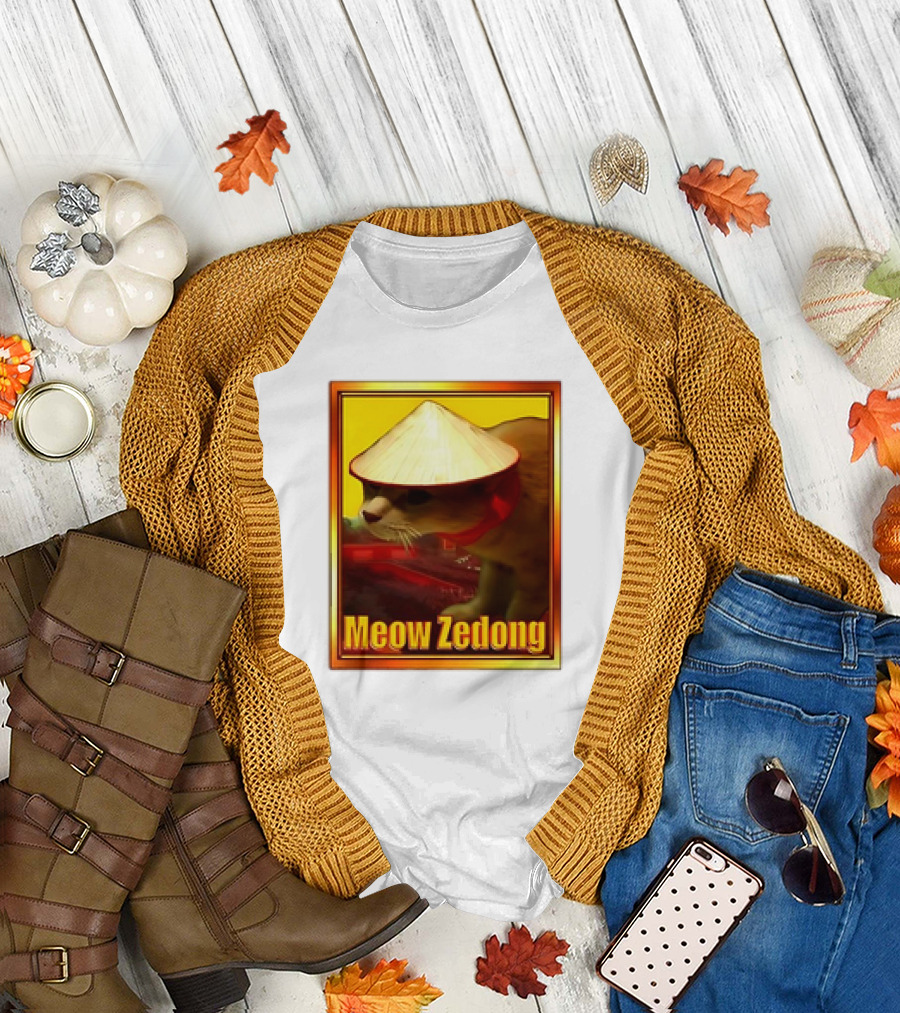 Meow Zedong Cat with Traditional Hat Meme T-Shirt