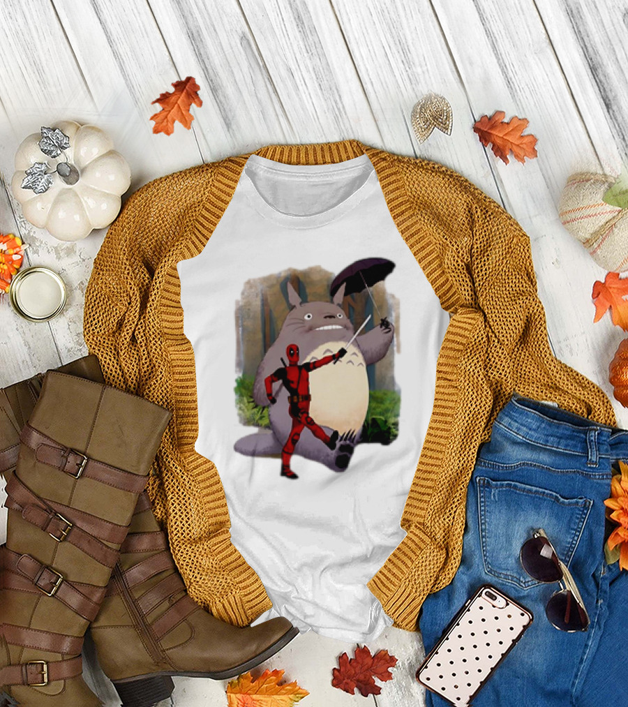 My Neighbor Totoro with Deadpool Funny Cartoon Mashup T-Shirt