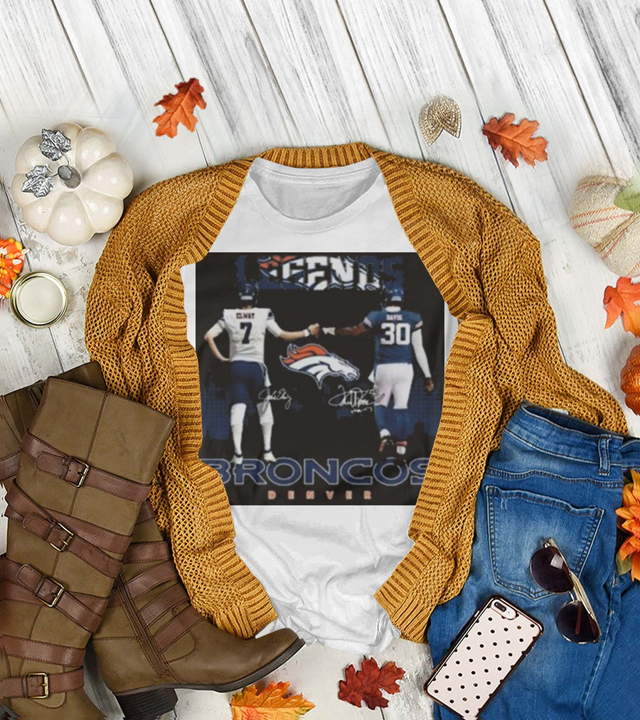 Legends Denver Broncos John Elway Terrell Davis Signatures 7 30 T-Shirt