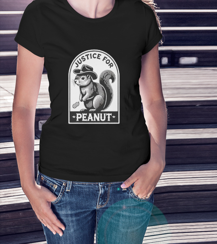 Justice For Peanut The Squirrel Funny Wanted Peanut Squirrel Retro Cowboy Hat T-Shirt
