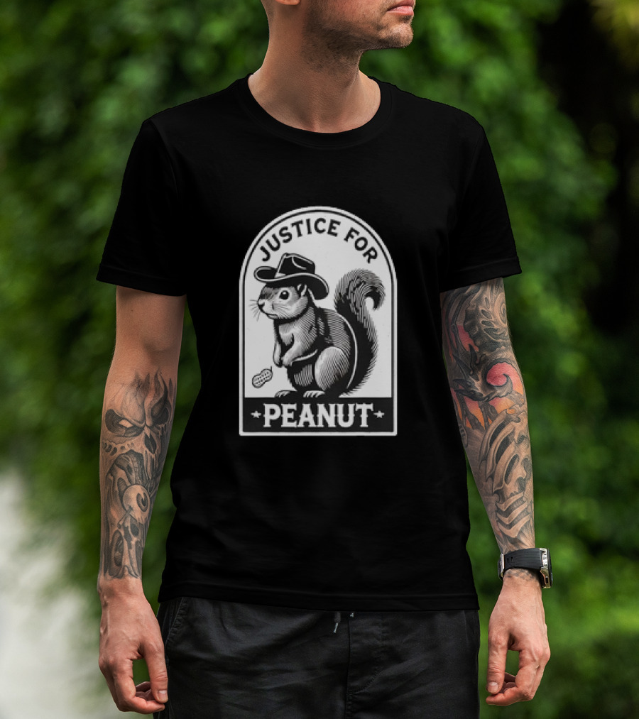 Justice For Peanut The Squirrel Funny Wanted Peanut Squirrel Retro Cowboy Hat T-Shirt